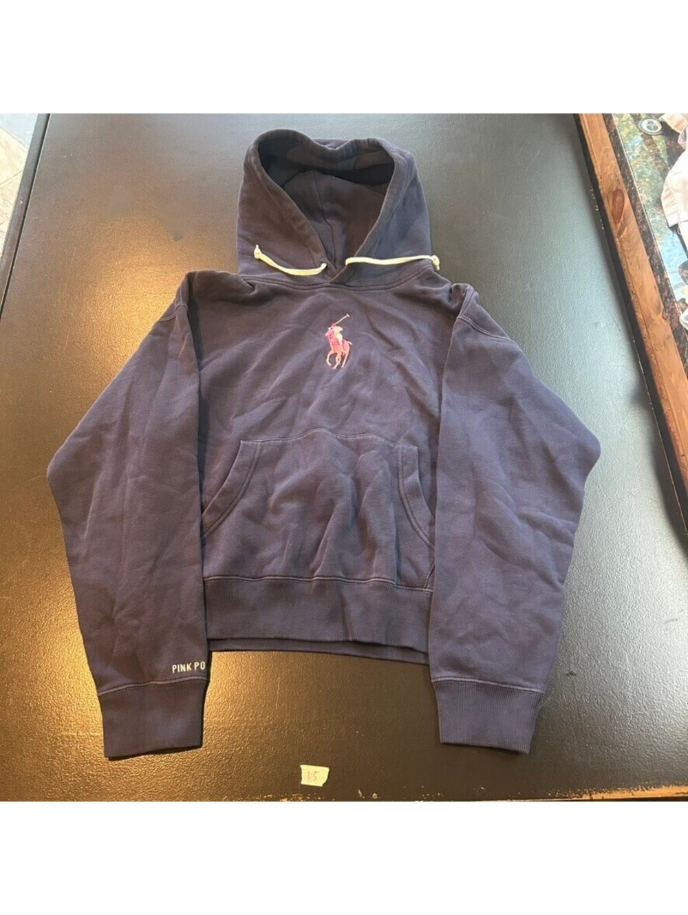 Vintage designer golf womens Ralph Lauren Pink Pony navy pullover hoodie